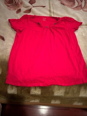 White Stag Bright Red Scoop Neck Short Sleeve Tee with Bead Accent